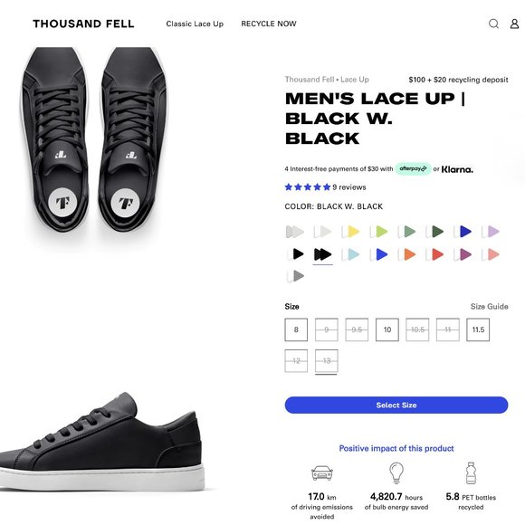 Thousand Fell Men's Lace Up Shoes in Black - ZERO WASTE SNEAKERS - Picture 2 of 10